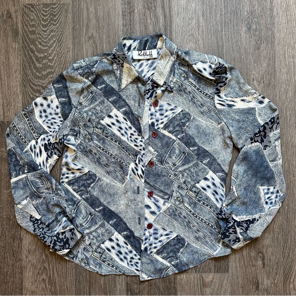 2 piece set blouse denim sheer mesh long sleeve vintage y2k 90s bratz all over